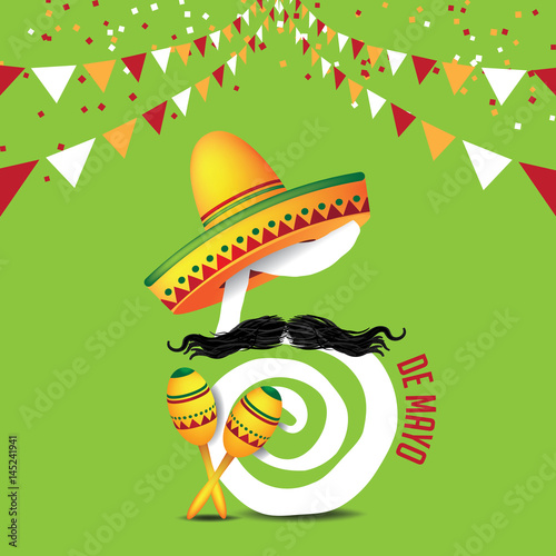 Cinco De Mayo design for celebration of the Mexican holiday on the fifth (Cinco) of May (Mayo). EPS 10 vector.