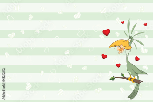 Valentines card  with a Green Parrot. illustration