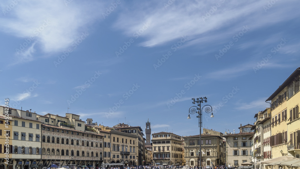Beautiful view of the famous Piazza Santa Croce, in the historic center of Florence, Italy, from the homonymous basilica