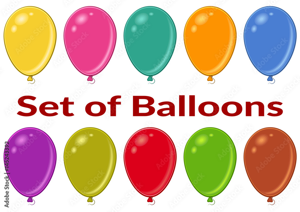 Set of Holiday Balloons of Various Colors, Isolated on White Background, Elements for your Design. Vector Set of Holiday Balloons of Various Colors, Isolated on White Background, Elements for your Design. Vector