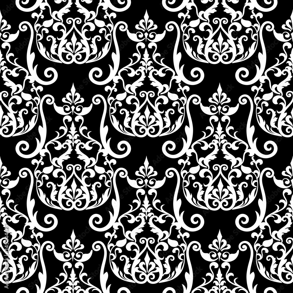 black and white damask print