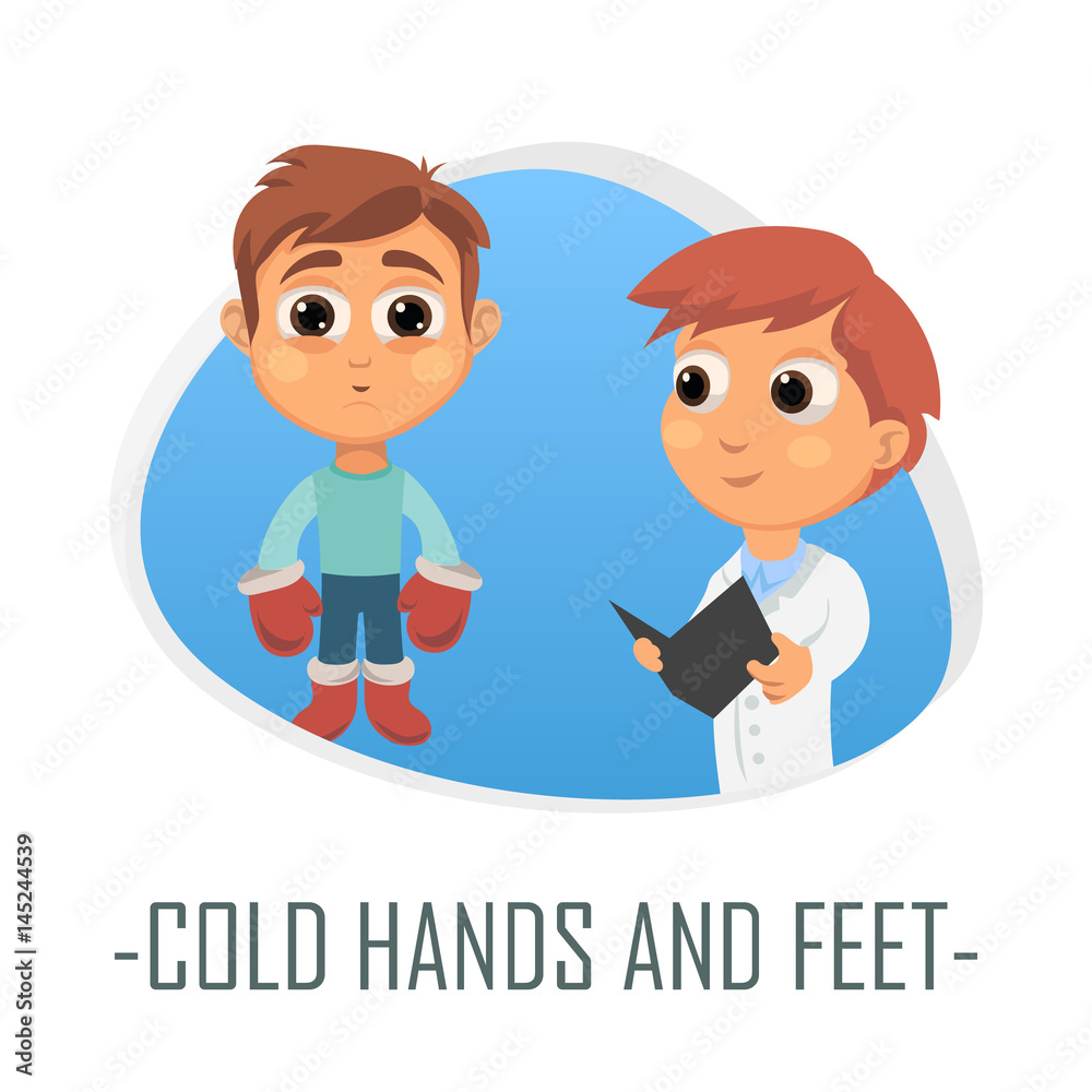 Cold hands and feet medical concept. Vector illustration.