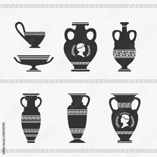 Greek Vase Set Vector Illustration