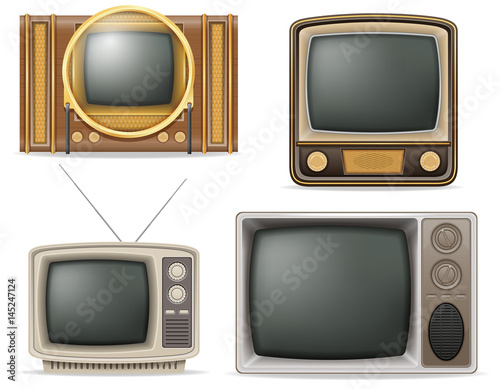 tv old retro vintage set icons stock vector illustration