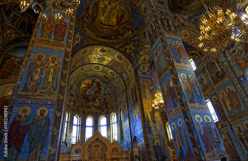 Interior of the Cathedral of the Resurrection of Christ in Saint Petersburg, Russia. Church of the Savior on Blood