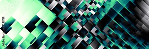 Abstract image 3:1 aspect ratio in futuristic technology style. Horizontal green matrix background.