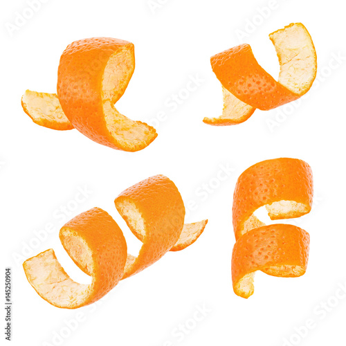 Set of curl orange peel isolated on white background