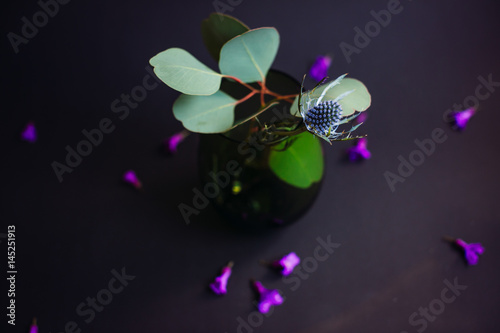 Vase with decorative cone stands on black background © pyrozenko13
