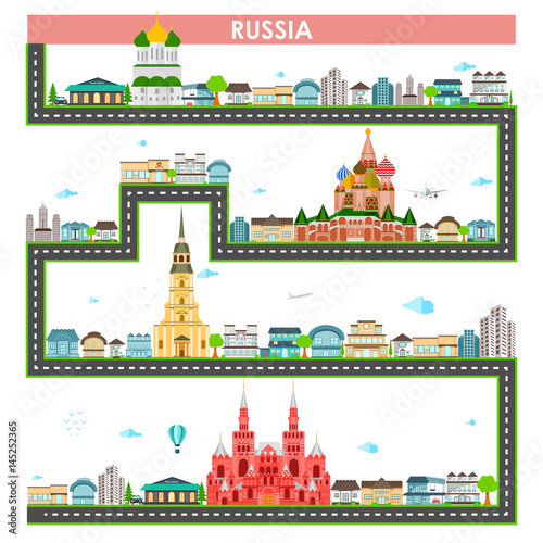 Cityscape with famous monument and building of Russia