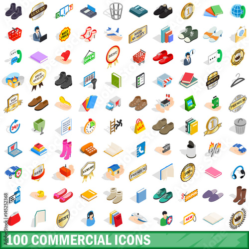 100 commercial icons set, isometric 3d style