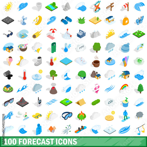 100 forecast icons set, isometric 3d style