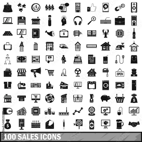 100 sales icons set, simple style 