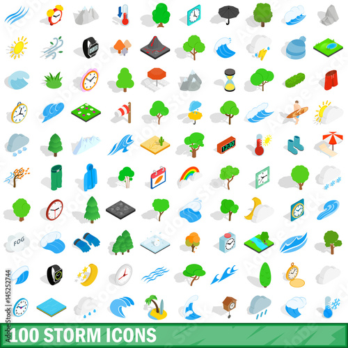 Wallpaper Mural 100 storm icons set, isometric 3d style Torontodigital.ca