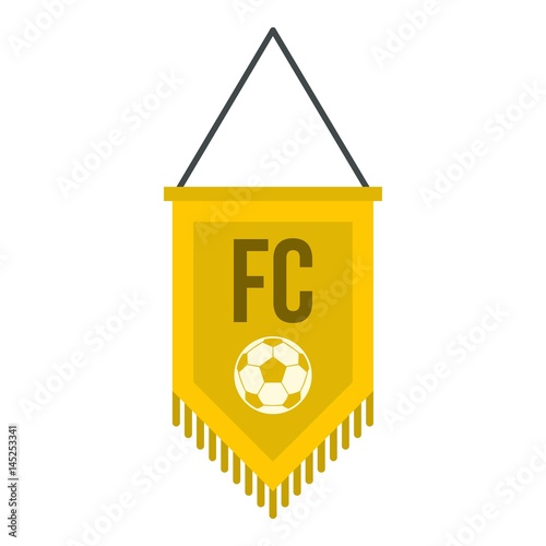 Yellow pennant with soccer ball icon isolated