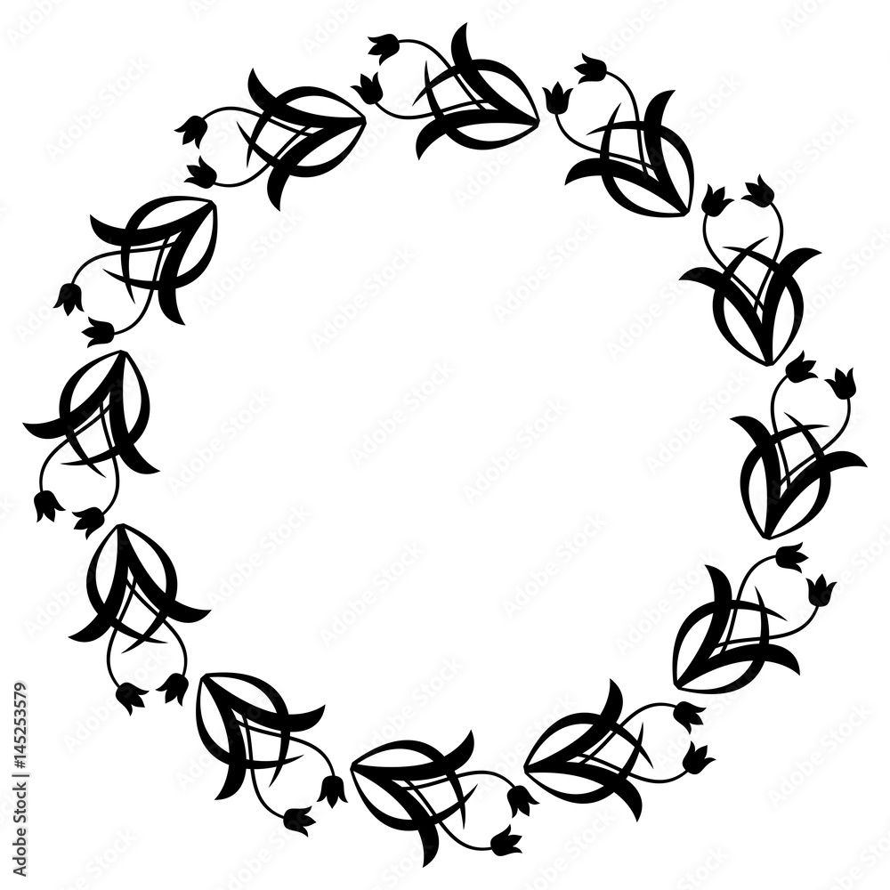 Black and white floral round frame. Copy space. Vector clip art Stock ...