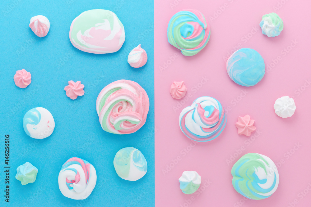 candy pink and blue, meringues in pastel colors, pattern abstract candy pink and blue, meringues in pastel colors, pattern abstract