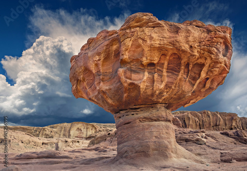 Stone mushrooom is one of unique geological formations belonging to Jurassic period in Nature Timna park that is located 25 km north of Eilat (Israel)  photo