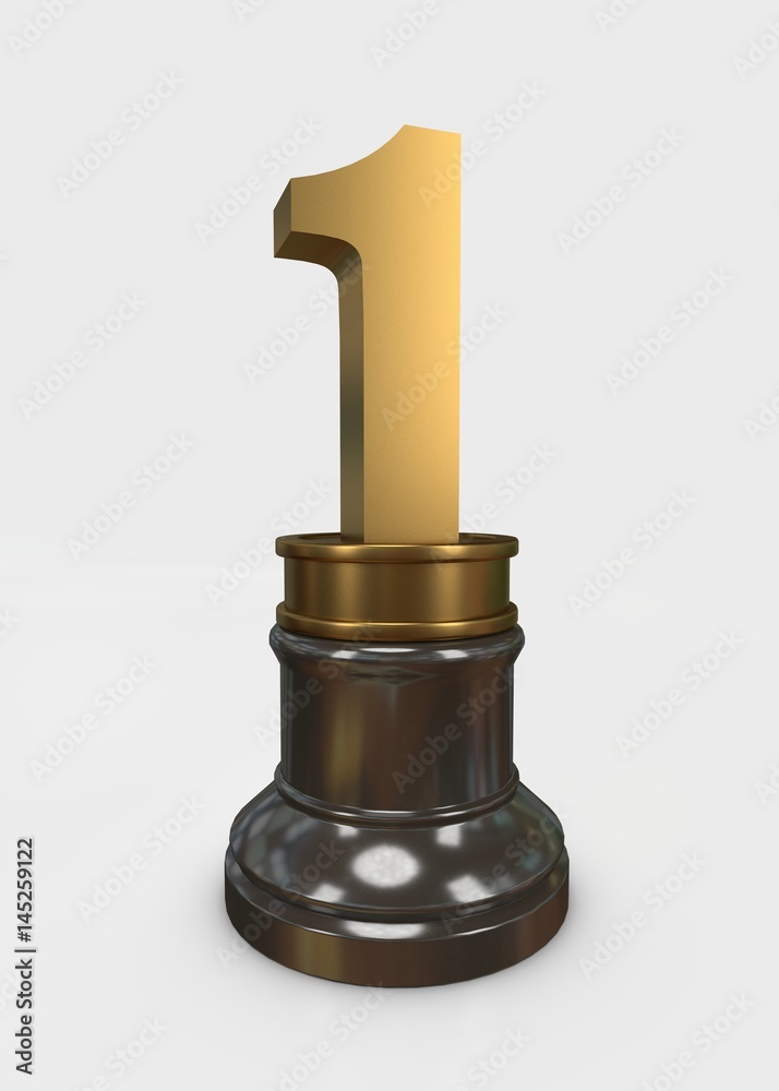 3D illustration of a Golden Number One on a pedestal