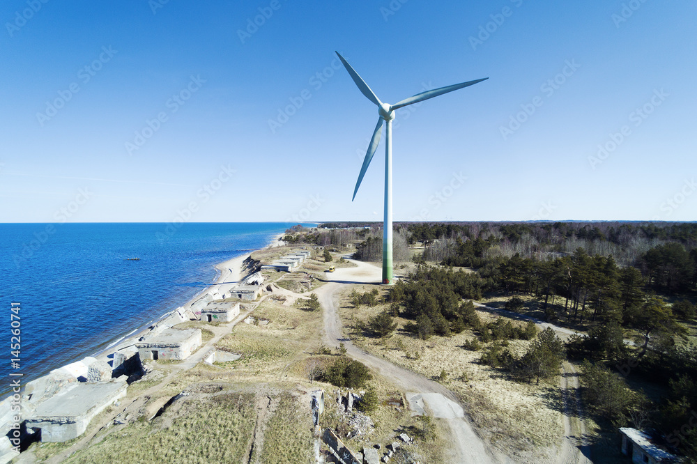 Wind turbine at Baltic coast, Liepaja, Latvia.