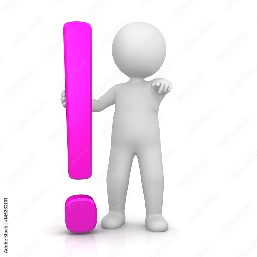 pink rose exclamation punctuation mark point stickman 3d people isolated on white pink rose exclamation punctuation mark point stickman 3d people isolated on white