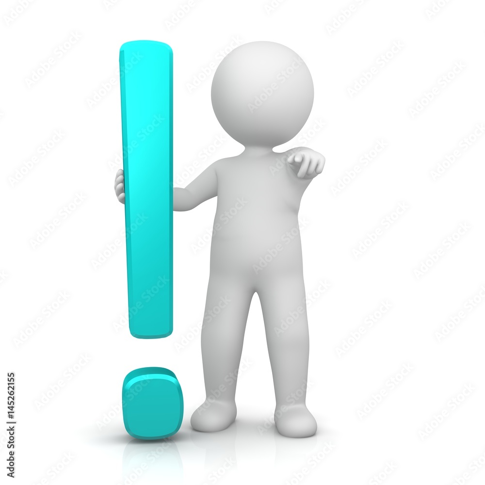 stickman 3d rendering exclamation mark turquoise cyan icon symbol isolated on white background stickman 3d rendering exclamation mark turquoise cyan icon symbol isolated on white background