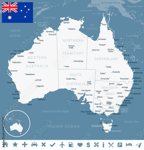 Australia - map and flag     illustration