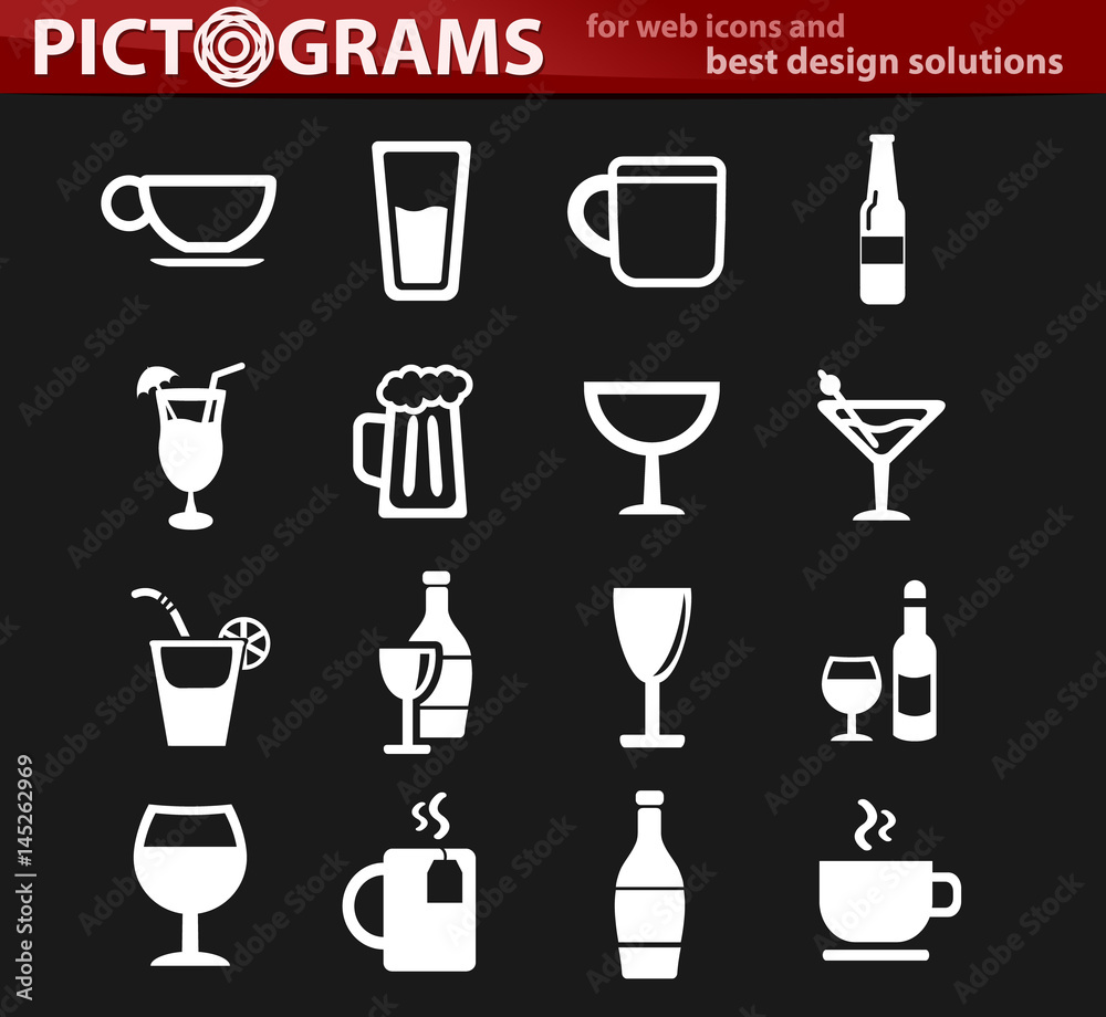 glasses and cups icon set glasses and cups icon set