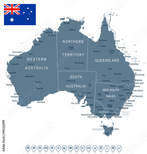 Australia - map and flag – illustration photo