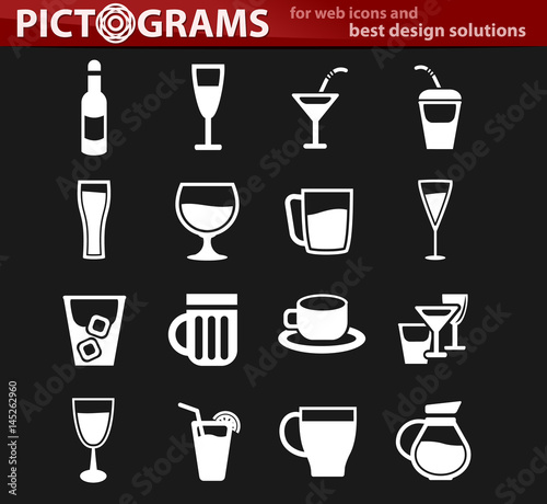 glasses and cups icon set