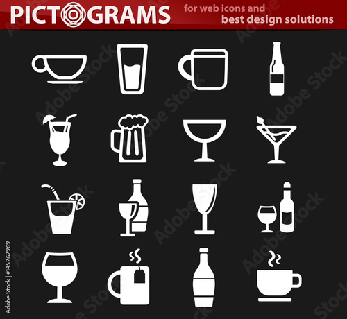 glasses and cups icon set