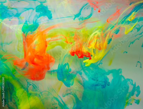 Abstraction from multi-colored ink, paint in water