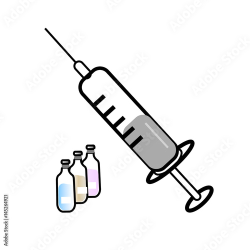 A drawing of a syringe with the liquid and an ampoule with the medicine