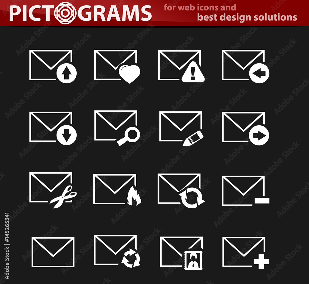 Mail and envelope icons set Mail and envelope icons set
