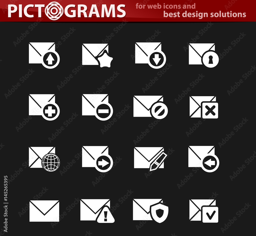 Mail and envelope icons set Mail and envelope icons set