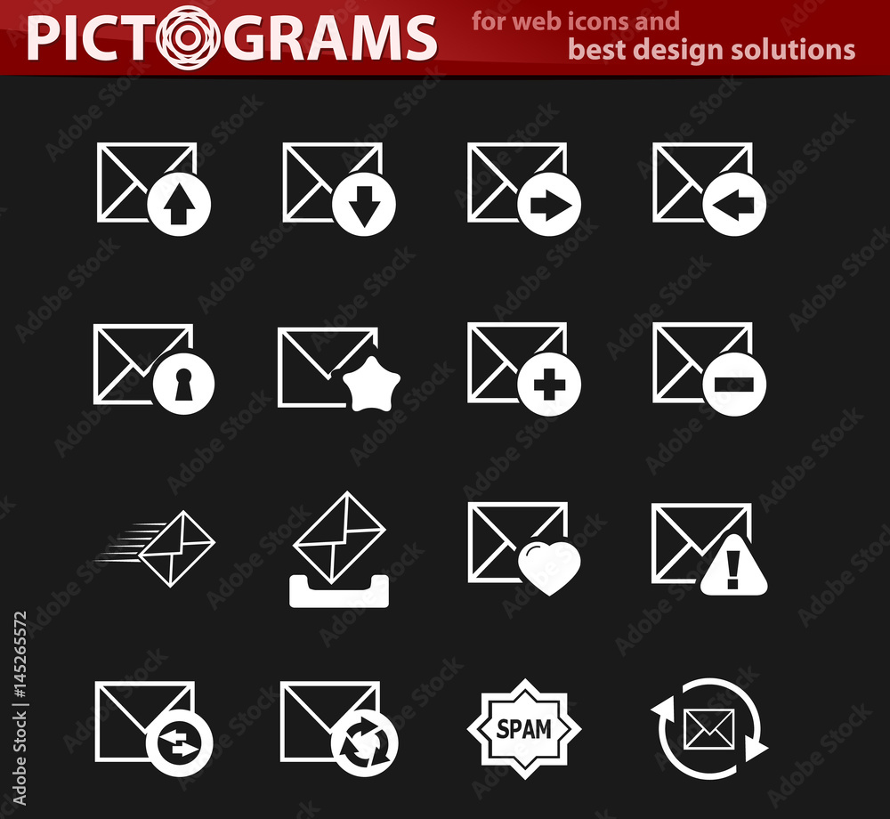 Mail and envelope icons set