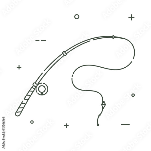 Fishing rod, spinning in a linear style. Line icon isolated on white background. Vector illustration.