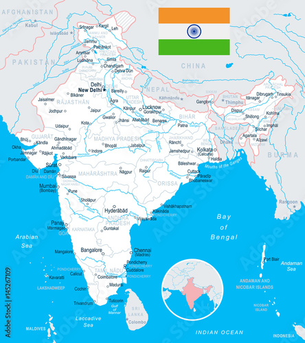 India - map and flag – illustration