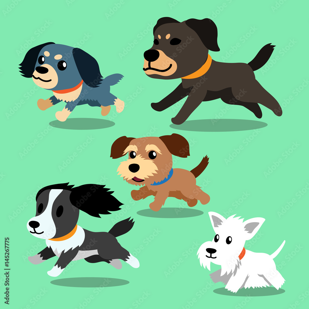 Fototapeta premium Vector cartoon dogs running