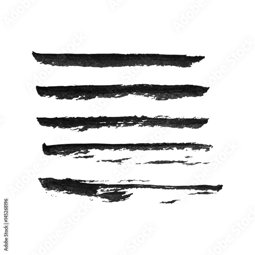 Set of hand drawn grunge brush smears. Paint stripe. Black isolated paintbrush collection. Vector illustration.