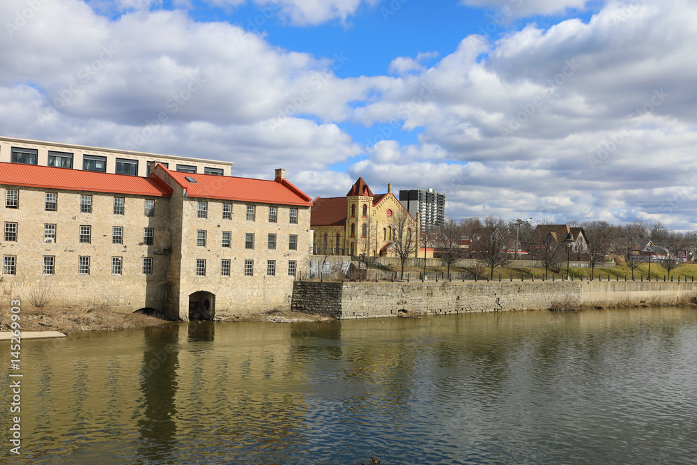 Mill along the Grand River in Cambridge, Canada