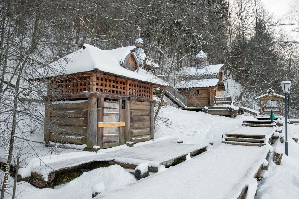 Holy spring Gremyachiy Klyuch. Baths. Svyatogorye. Moscow region, Sergiev Posad district, village Vzglyadnevo Holy spring Gremyachiy Klyuch. Baths. Svyatogorye. Moscow region, Sergiev Posad district, village Vzglyadnevo