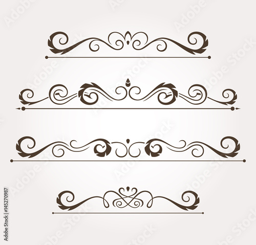 Set of four floral design elements and page decoration. Vector illustration