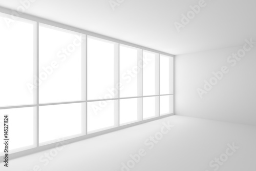Empty white office room with large window