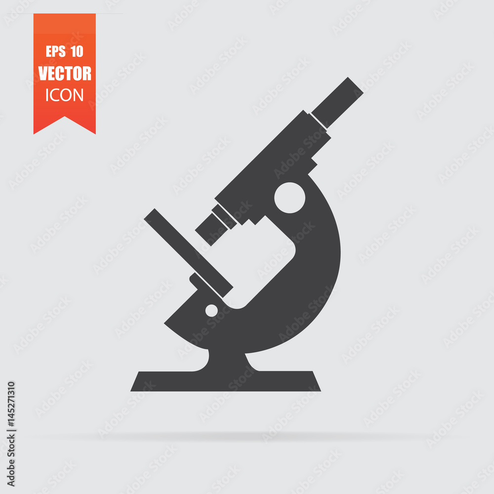 Microscope icon in flat style isolated on grey background. Microscope icon in flat style isolated on grey background.