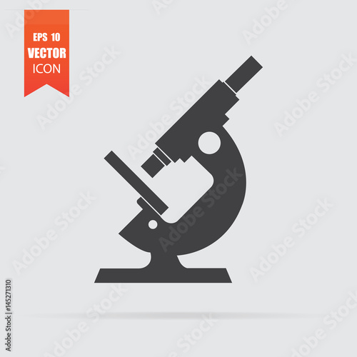 Microscope icon in flat style isolated on grey background.