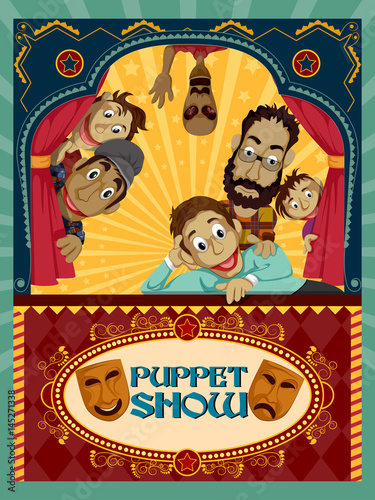 Vintage retro Puppet Show banner poster design