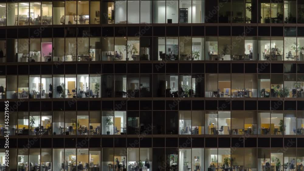 Windows in Skyscrapers International Business Center City at night timelapse, Moscow, Russia