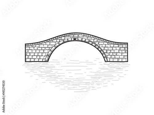 Photography Small stone bridge sign isolated. Engraving retro illustration.