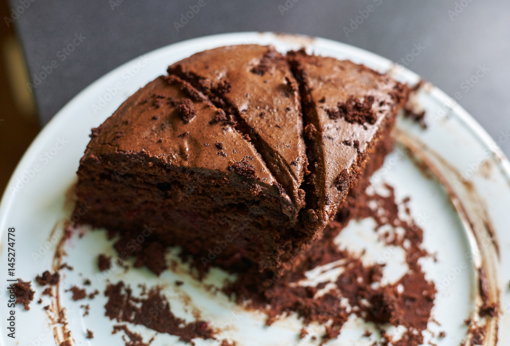 Homemade truffle-cranberry cake cut into pieces Homemade truffle-cranberry cake cut into pieces