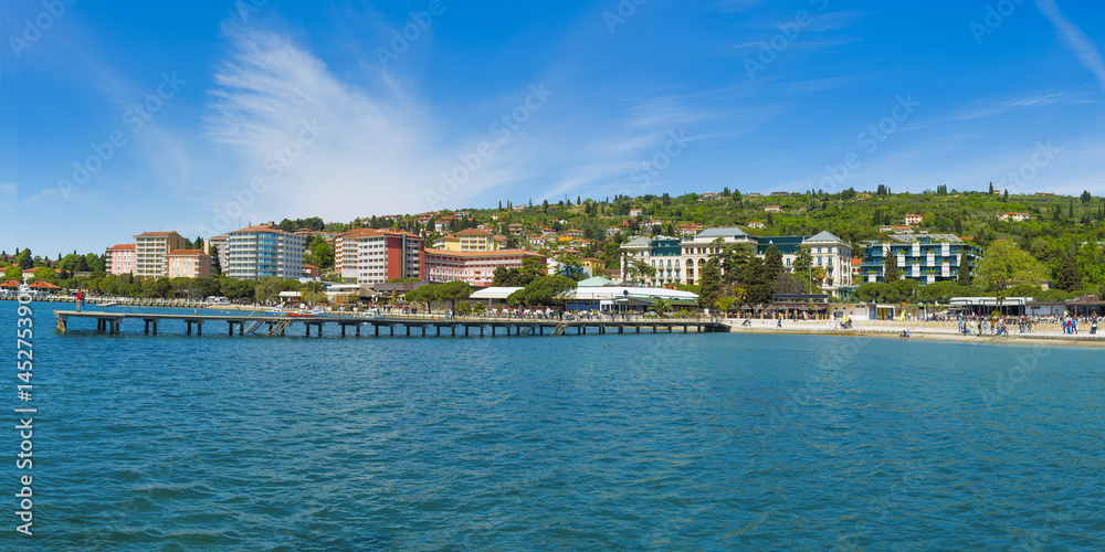 Portoroz riviera, Slovenia with luxury hotels on the seafront, 70MP XXXL panorama